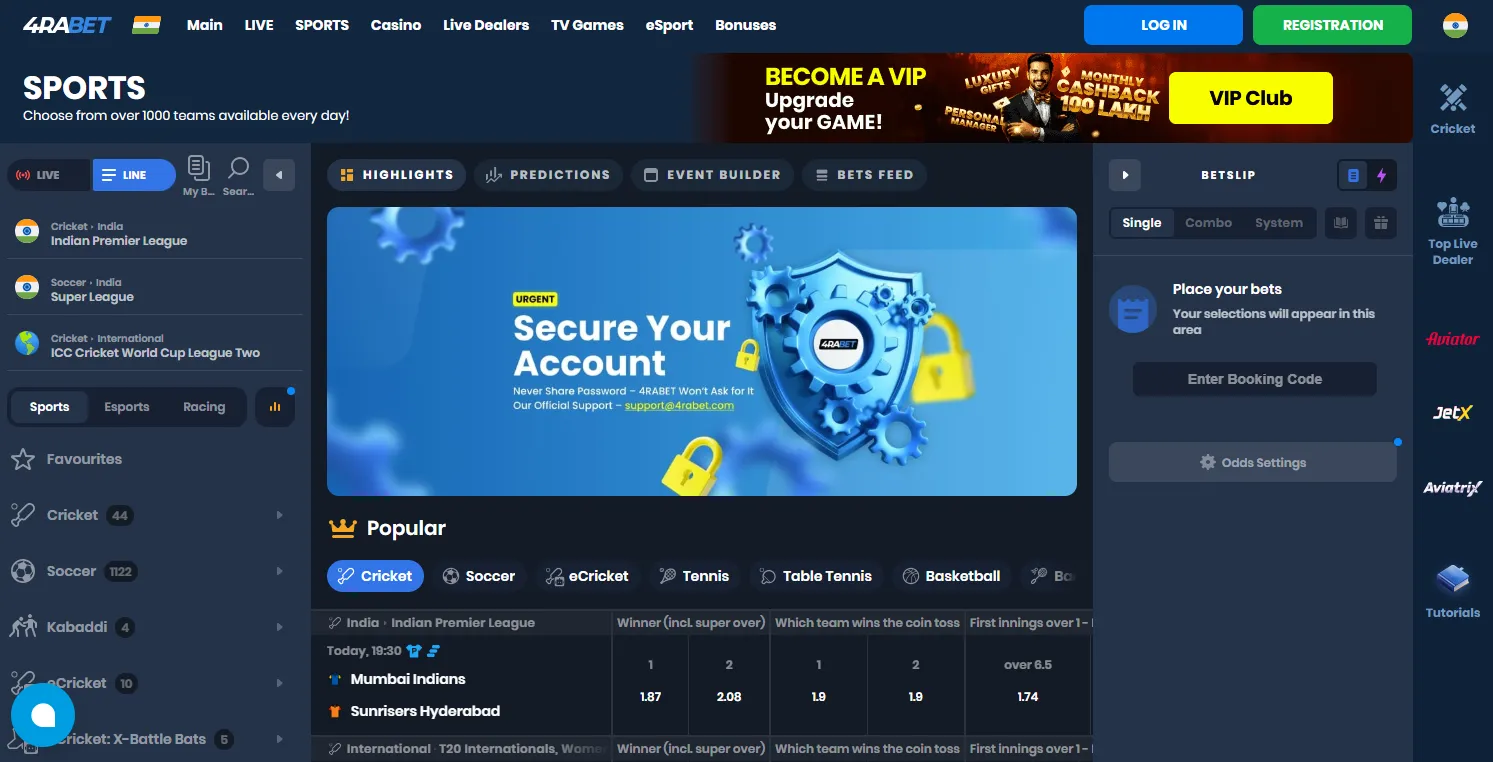 4rabet sports betting and casino games section